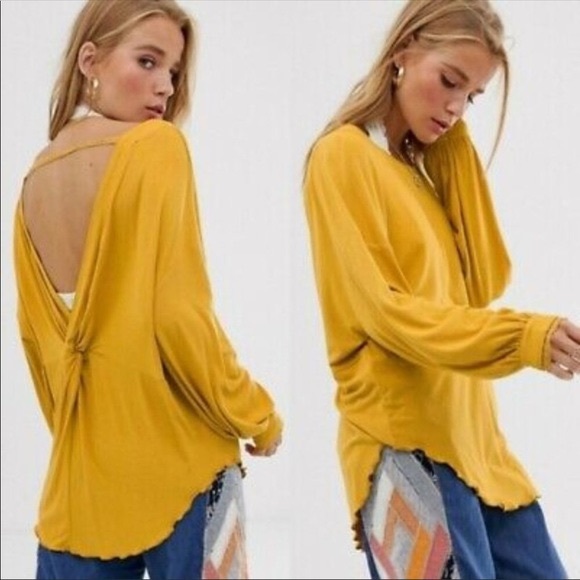 Free People Tops - Free People mustard twist back rib knit top